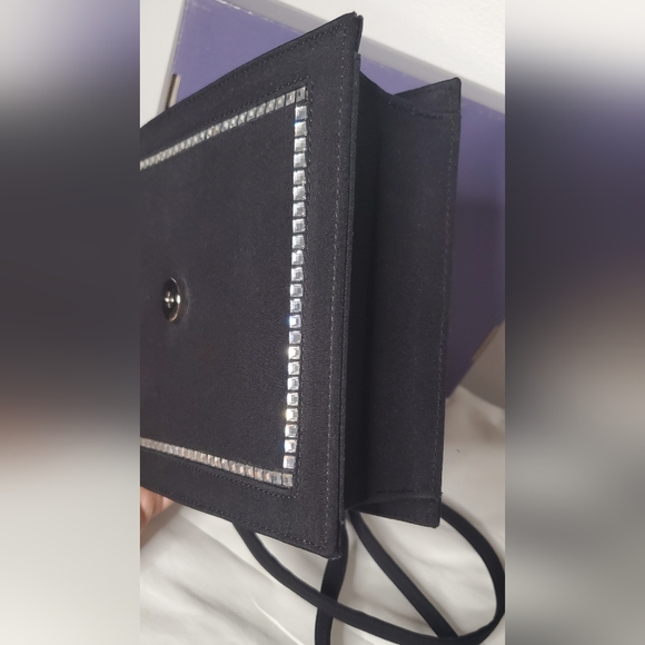NWT STUART WEITZMAN-Small-black Fabric bag -magnetic snap crossbody evening bag - Picture 10 of 13